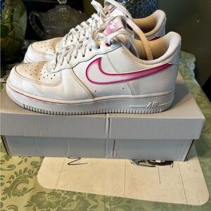Nike Air Force 1 White and Pink Sneakers